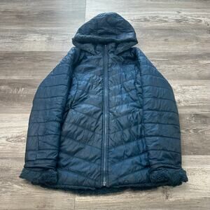 The North Face Blue Girls XL Faux‎ Fur Lined Quilted Full Zip Puffer Hooded Coat
